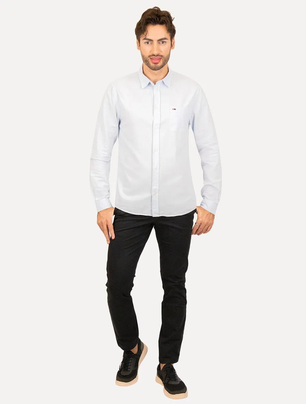 Camisa Tommy Jeans Masculina Regular Classic Oxford Pocket Azul Claro