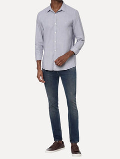 Camisa Calvin Klein Masculina Slim Fit Oxford Leve Marinho Mescla
