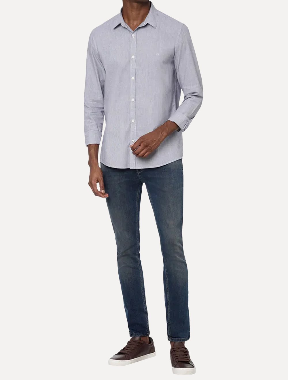 Camisa Calvin Klein Masculina Slim Fit Oxford Leve Marinho Mescla