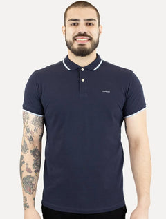 Polo Colcci Masculina Piquet Blue Frisos Simple Logo Azul Marinho