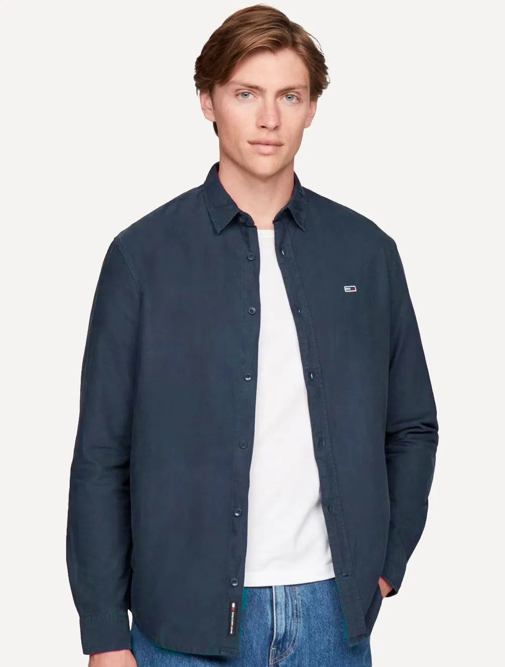 Camisa Tommy Jeans Masculina Regular Washed Oxford Azul Marinho