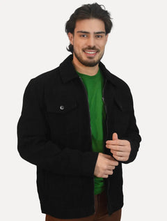 Jaqueta Dixen Masculina Cotelê Canelada Pockets FullZip Preta
