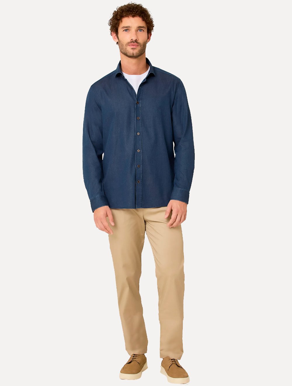 Camisa Dudalina Masculina Slim Tricoline Stretch Lisa Azul Jeans