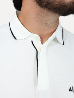 Polo Armani Exchange Masculina Regular Fit Dark Logo Icon AX Off White