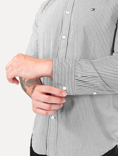 Camisa Tommy Hilfiger Masculina Regular THFlex Poplin Classic Stripe Preta