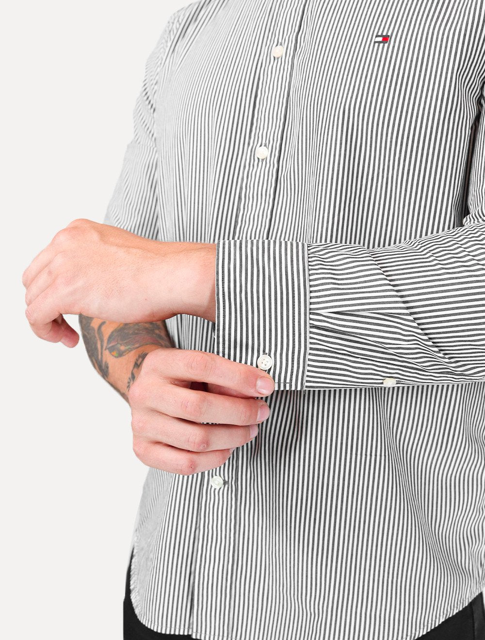 Camisa Tommy Hilfiger Masculina Regular THFlex Poplin Classic Stripe Preta 
