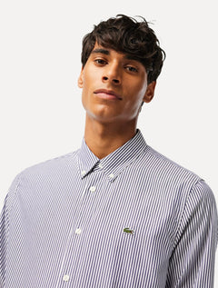 Camisa Lacoste Masculina Regular Stripes Blanc Marine Branca