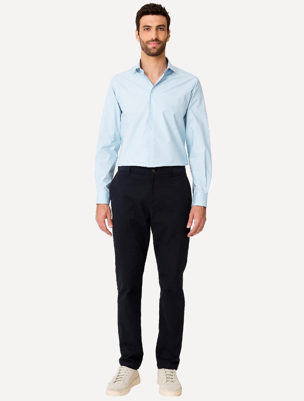 Camisa Dudalina Masculina Slim Tricoline Lisa Azul