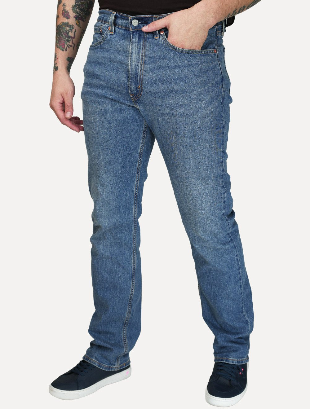 Calça Levis Jeans Masculina 505 Regular Stretch Hint Of Cool Azul Médio