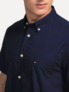 Camisa Tommy Hilfiger Masculina Manga Curta Regular Pocket Poplin Azul Marinho