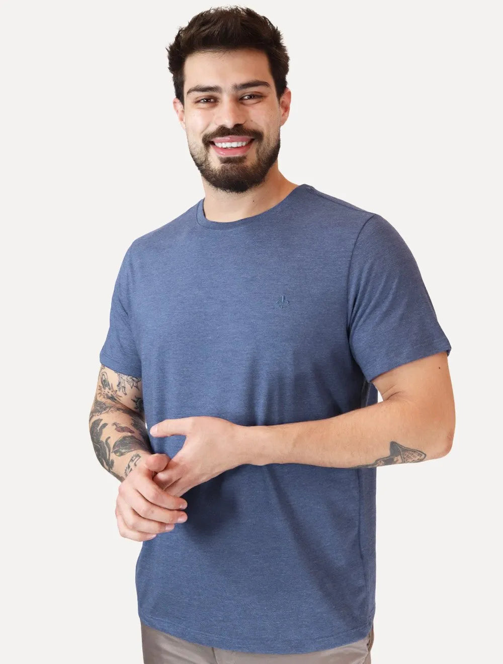 Camiseta Dudalina Masculina Regular Azul Escuro Mescla
