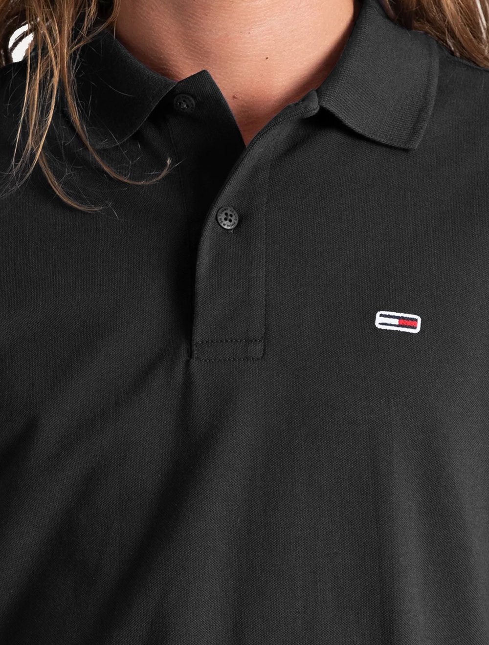 Polo Tommy Jeans Masculina Slim Piquet Flag Placket Preta
