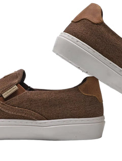 Tênis Dudalina Masculino Zara Slip On Lona Mistral Napa Logo Marrom Escuro