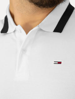 Polo Tommy Jeans Masculina Piquet Regular Placket Friso Branca