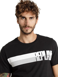 Camiseta Replay Masculina C-Neck Brand Stripes Preta