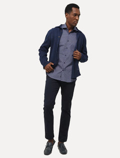Camisa Aramis Masculina Regular Tricoline Micro Xadrez Azul Marinho