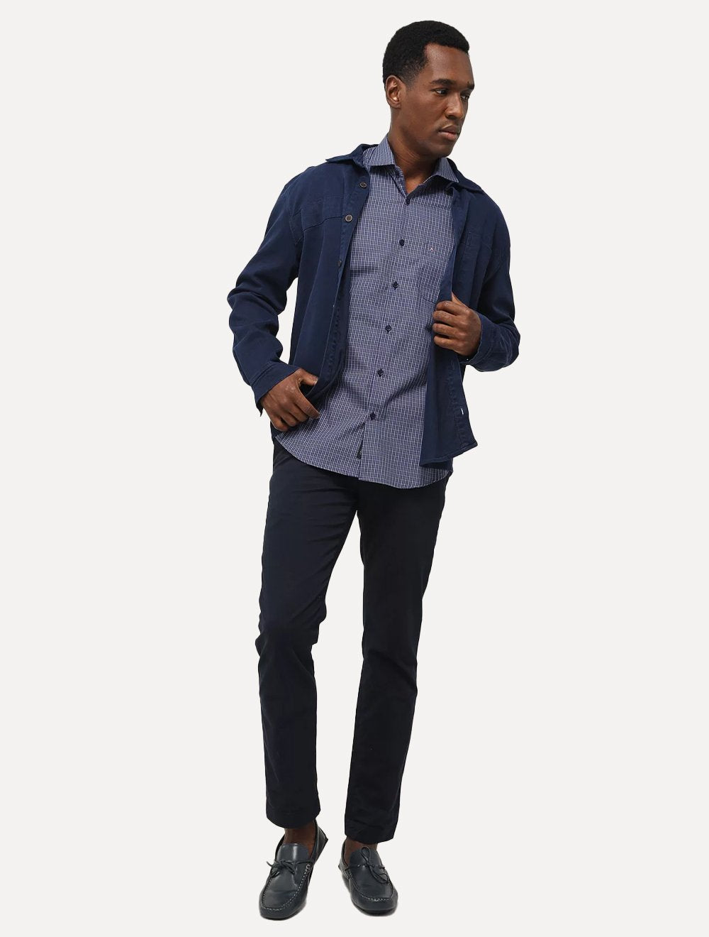 Camisa Aramis Masculina Regular Tricoline Micro Xadrez Azul Marinho