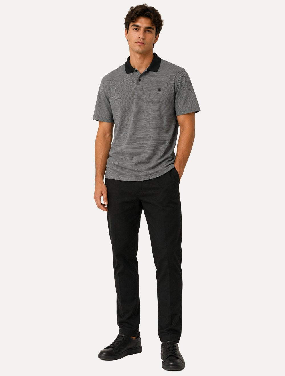 Polo Individual Masculina Comfort Listrada Logo Preta