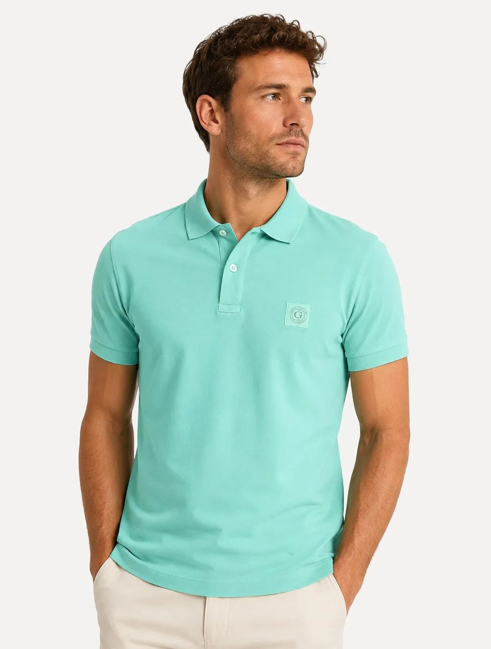 Polo Guess Masculina Piquet Small Patch Verde Claro