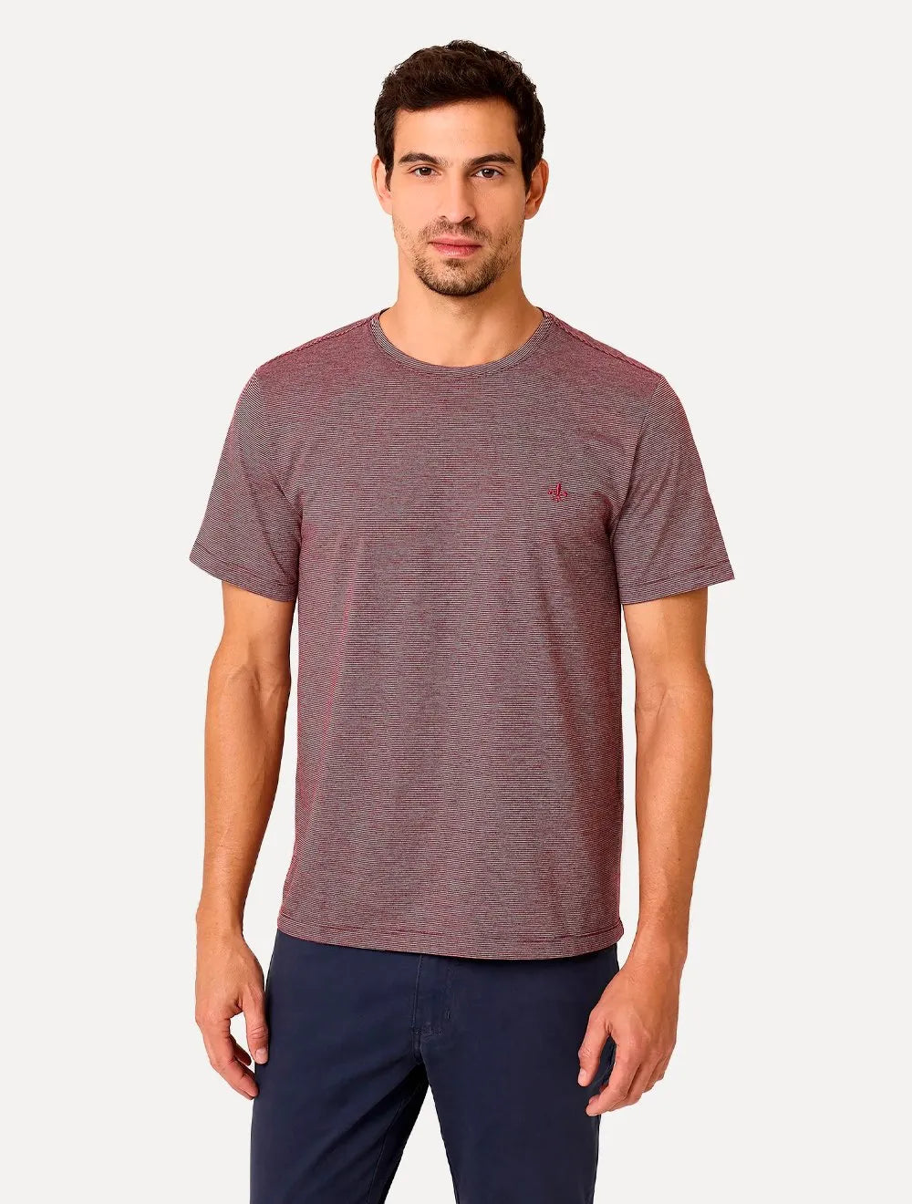 Camiseta Dudalina Masculina Crewneck Listrada Vermelho