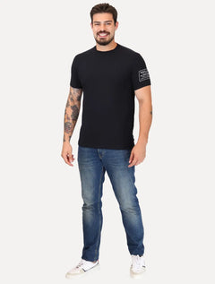 Camiseta Replay Masculina Slim Basic Crewneck Written Lateral Preta