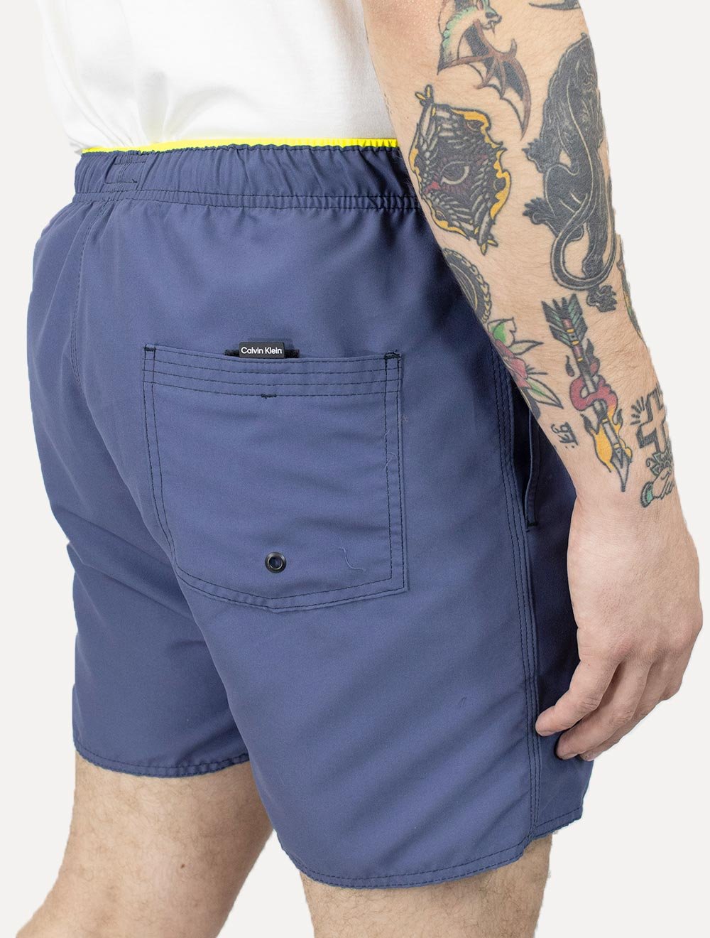 Short Calvin Klein Swimwear D'Água Yellow Vertical Azul Escuro