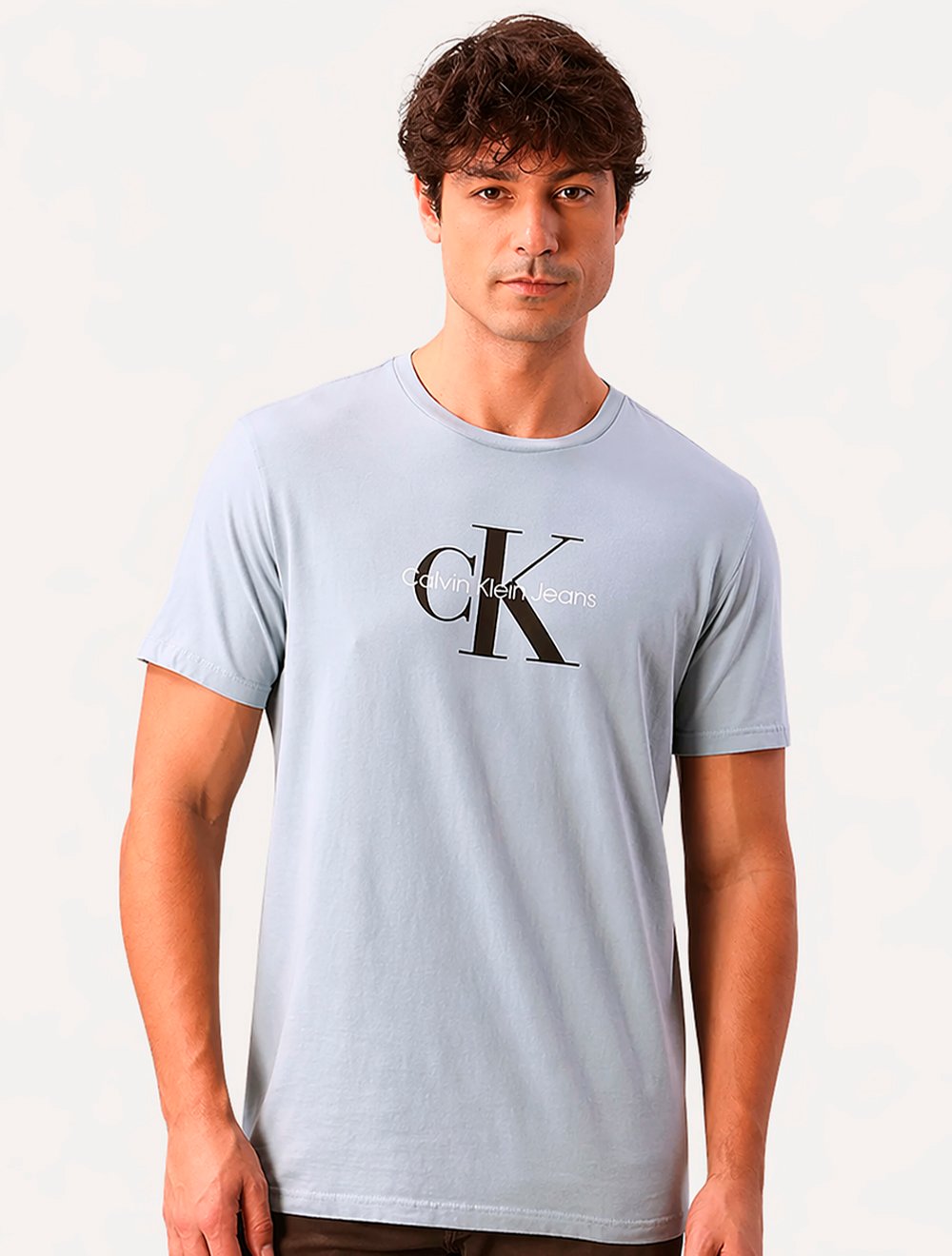 Camiseta Calvin Klein Jeans Masculina New Re Issue Frontal Azul Claro