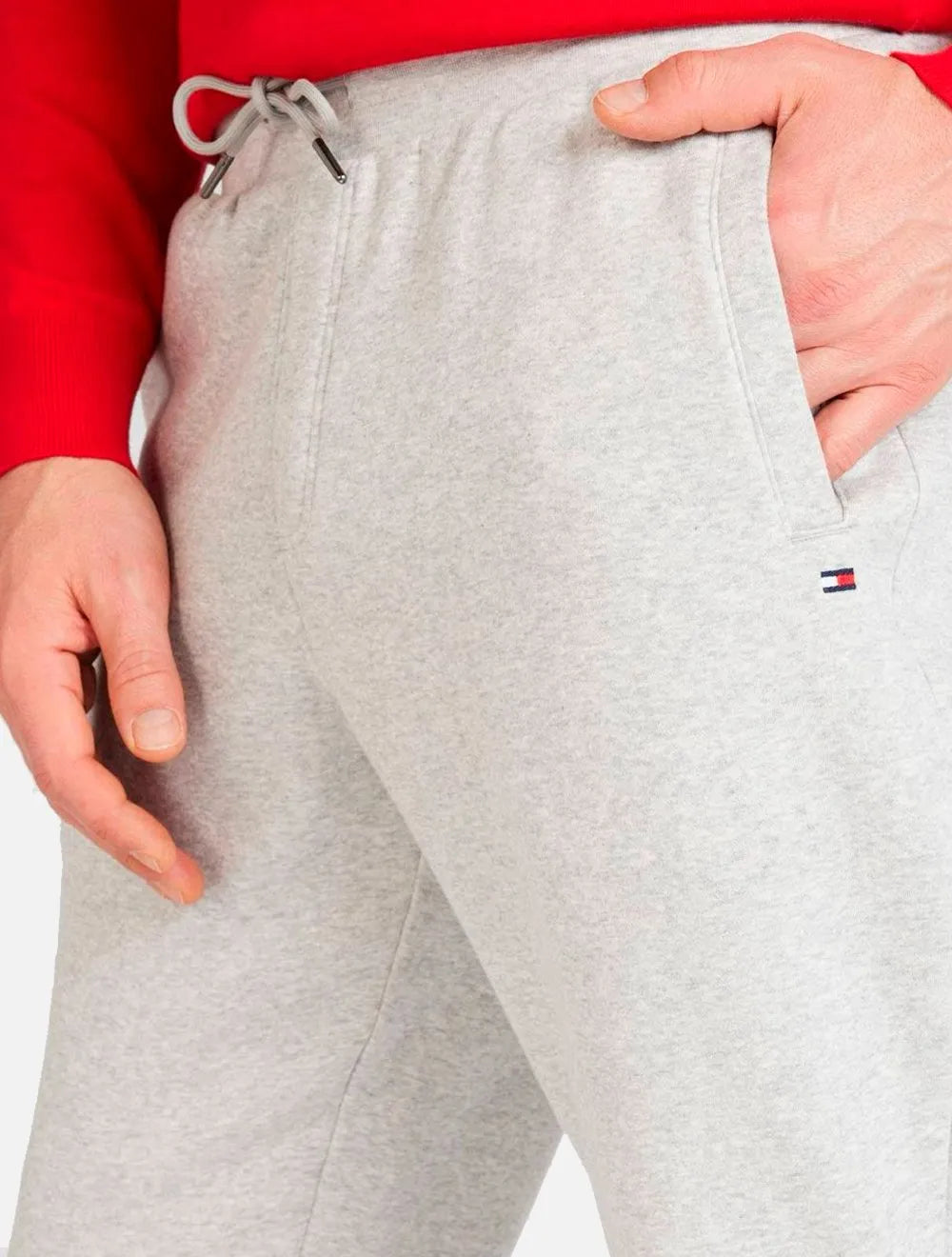 Calça Tommy Hilfiger Masculina Moletom Regular Flag Logo Cinza Mescla