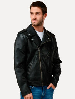 Jaqueta Levis Masculina Couro Standart Asym Motorcycle Preta