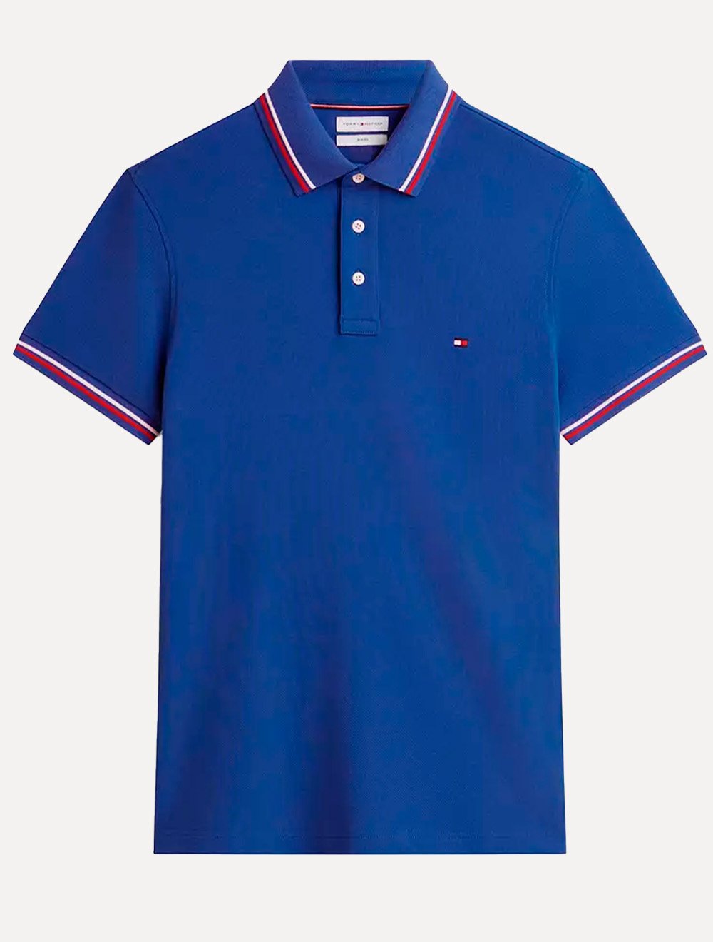 Camisa Polo Tommy Hilfiger Masculina Slim Malha Liquid Cotton Tipped Ancient Azul