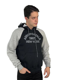 Moletom Aeropostale Masculino Hoodie Raglan Arc Lettering Mescla/Preto