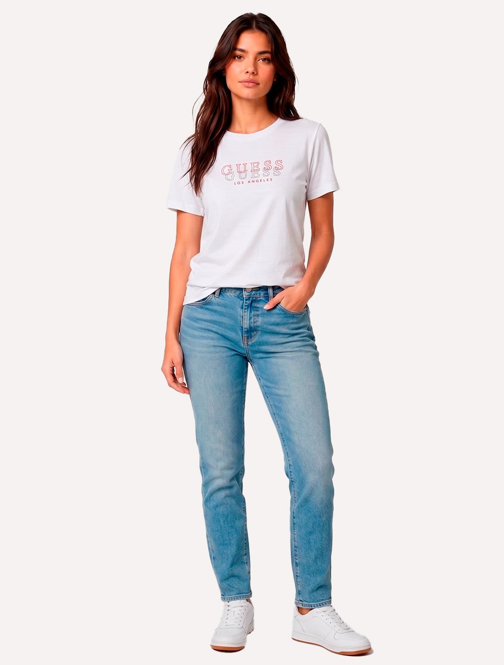 Camiseta Guess Feminina Los Angeles Double Outline Logo Branca
