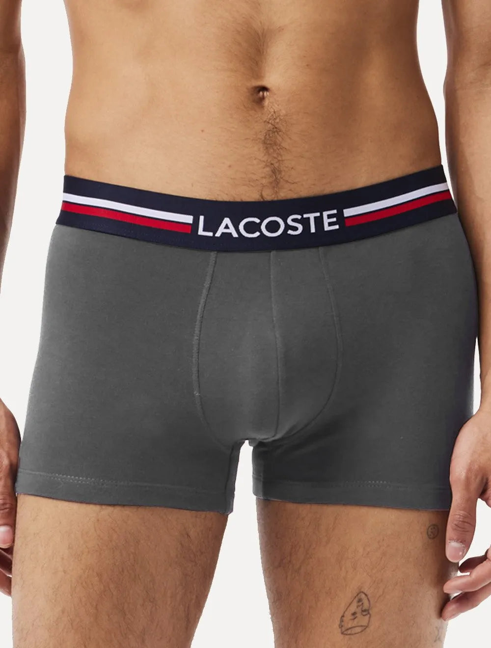 Cueca Lacoste Trunk Boxer Iconic Tricolor Marinho/Vermelha/Chumbo Pack 3UN