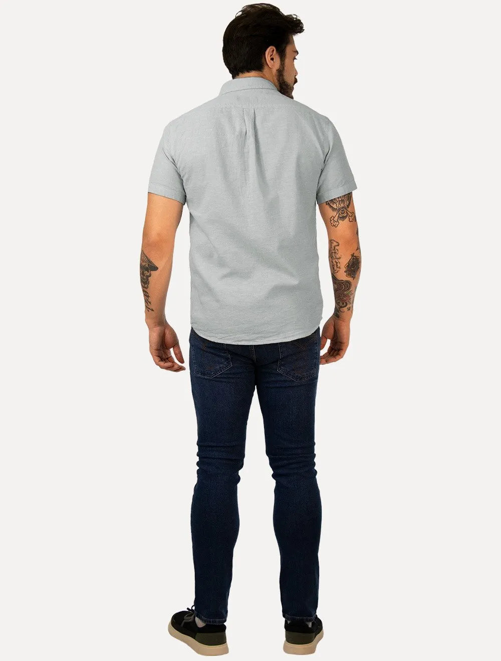 Camisa Ralph Lauren Masculina Manga Curta Custom Linho Grey Logo Cinza Mescla