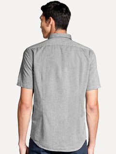 Camisa Aramis Masculina Manga Curta Slim Oxford Planalto Cinza Escuro