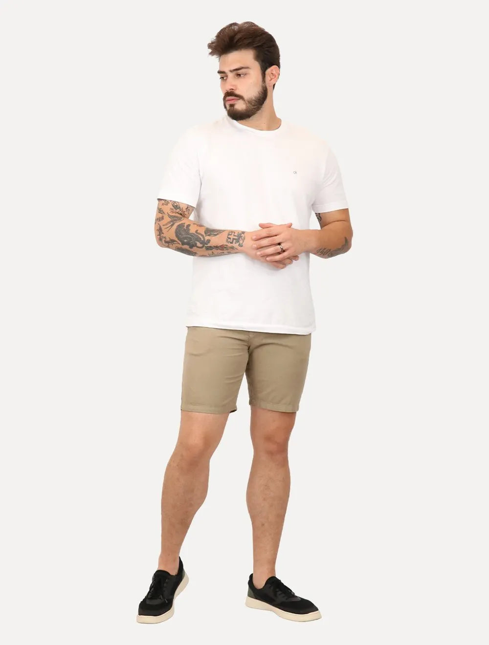 Bermuda Calvin Klein Jeans Sarja Hoop Bolso Faca Cáqui Médio