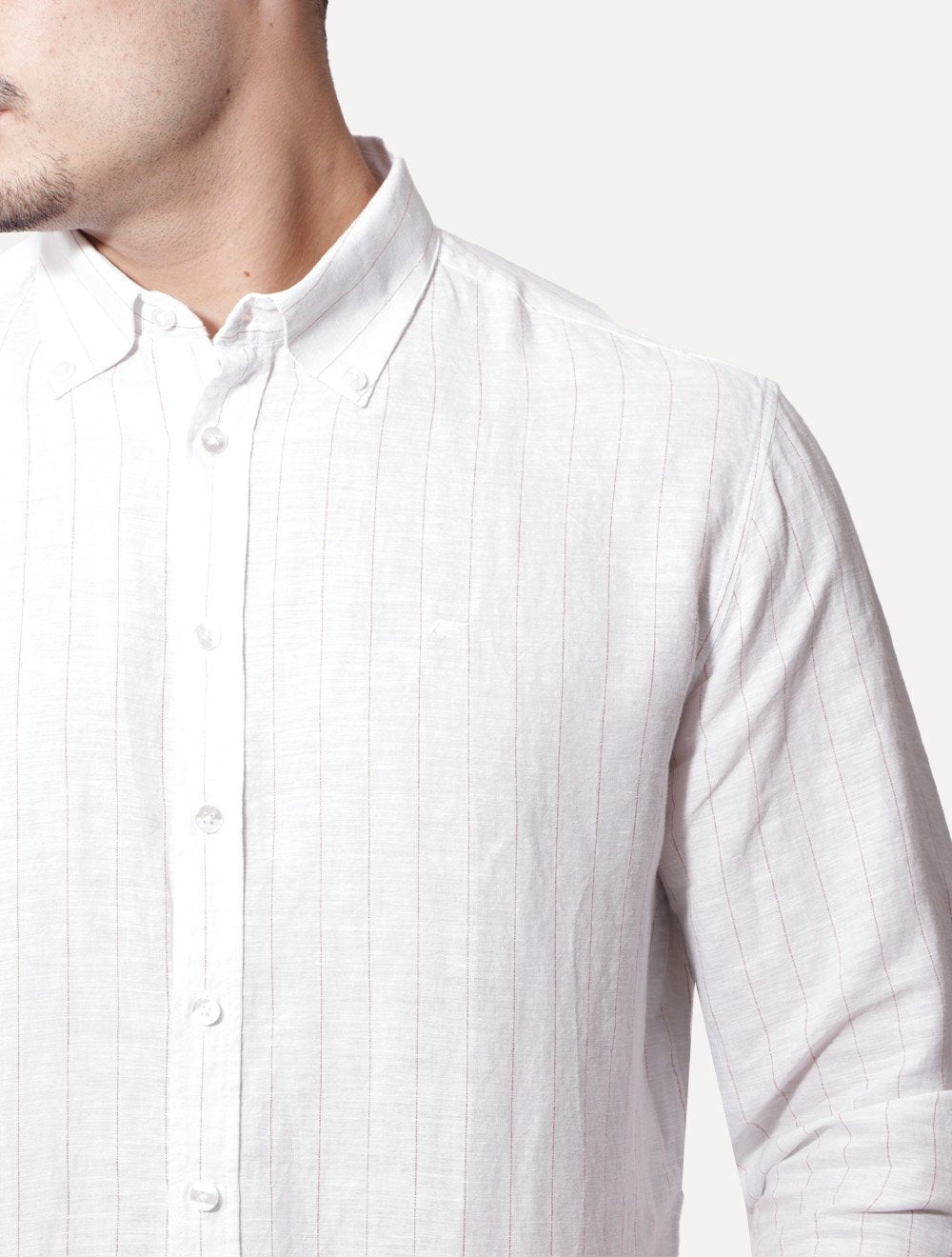Camisa Ellus Masculina Linen Stripe Mark Classic Branca