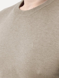 Suéter Calvin Klein Jeans Masculino Crewneck Tricot Mini Logo Cáqui Mescla