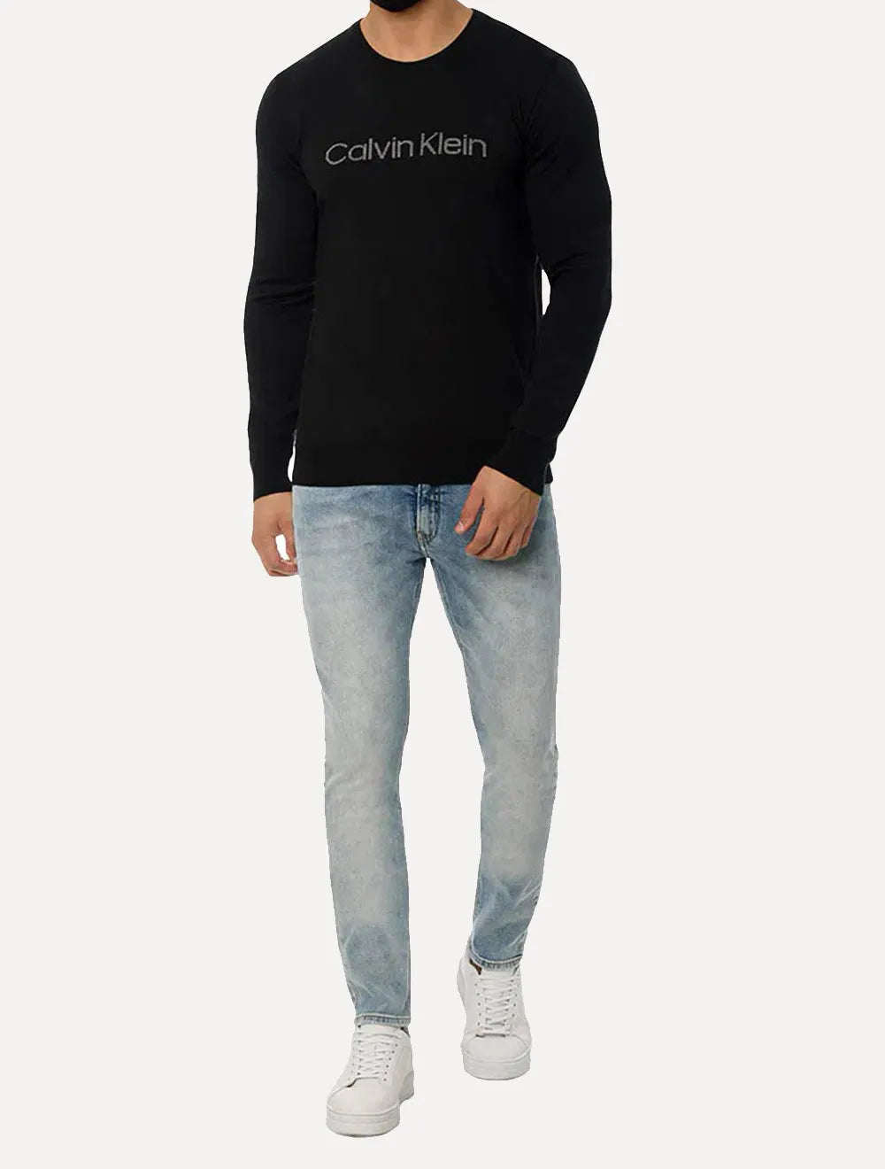 Suéter Calvin Klein Masculina Tricot Front Logo Preto