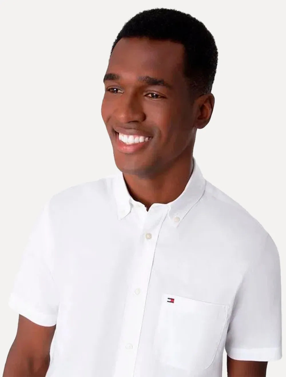 Camisa Tommy Hilfiger Masculina Manga Curta Pocket Light Oxford Branca