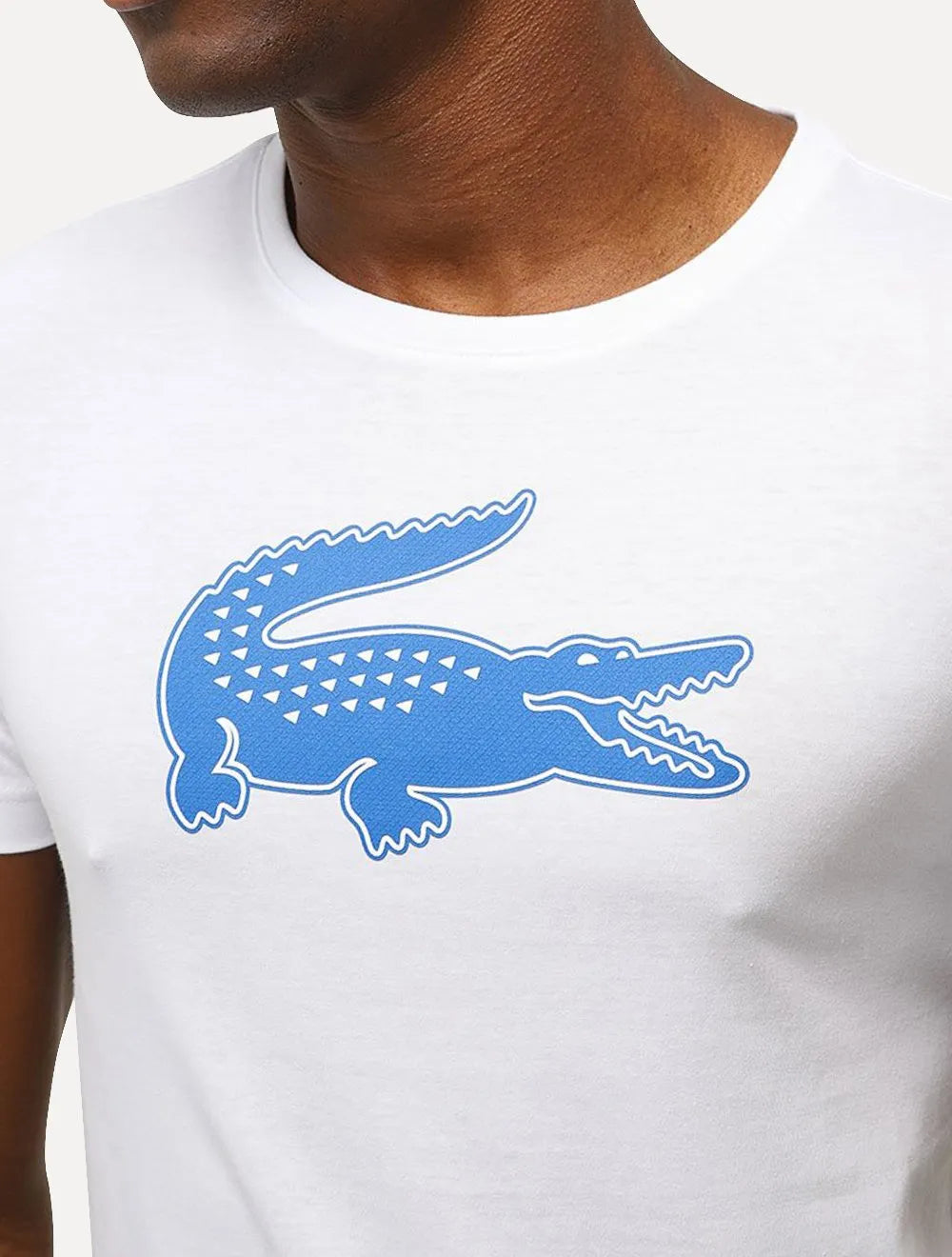 Camiseta Lacoste Masculina Jersey Sport 3D Navy Logo Branca