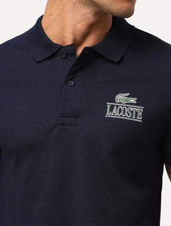 Polo Lacoste Masculina Piquet Vintage Logo Azul Marinho