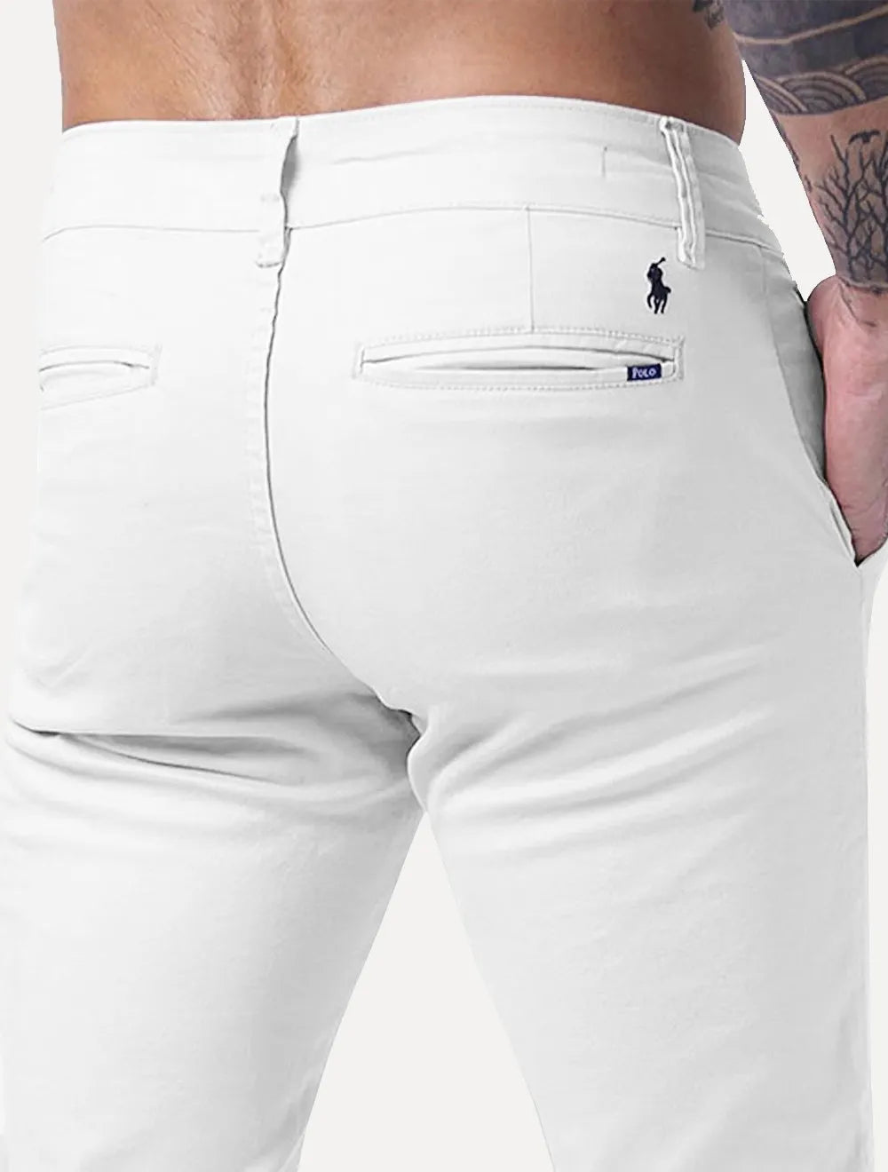 Calça Ralph Lauren Masculina de Sarja Chino Stretch Slim Fit Branca