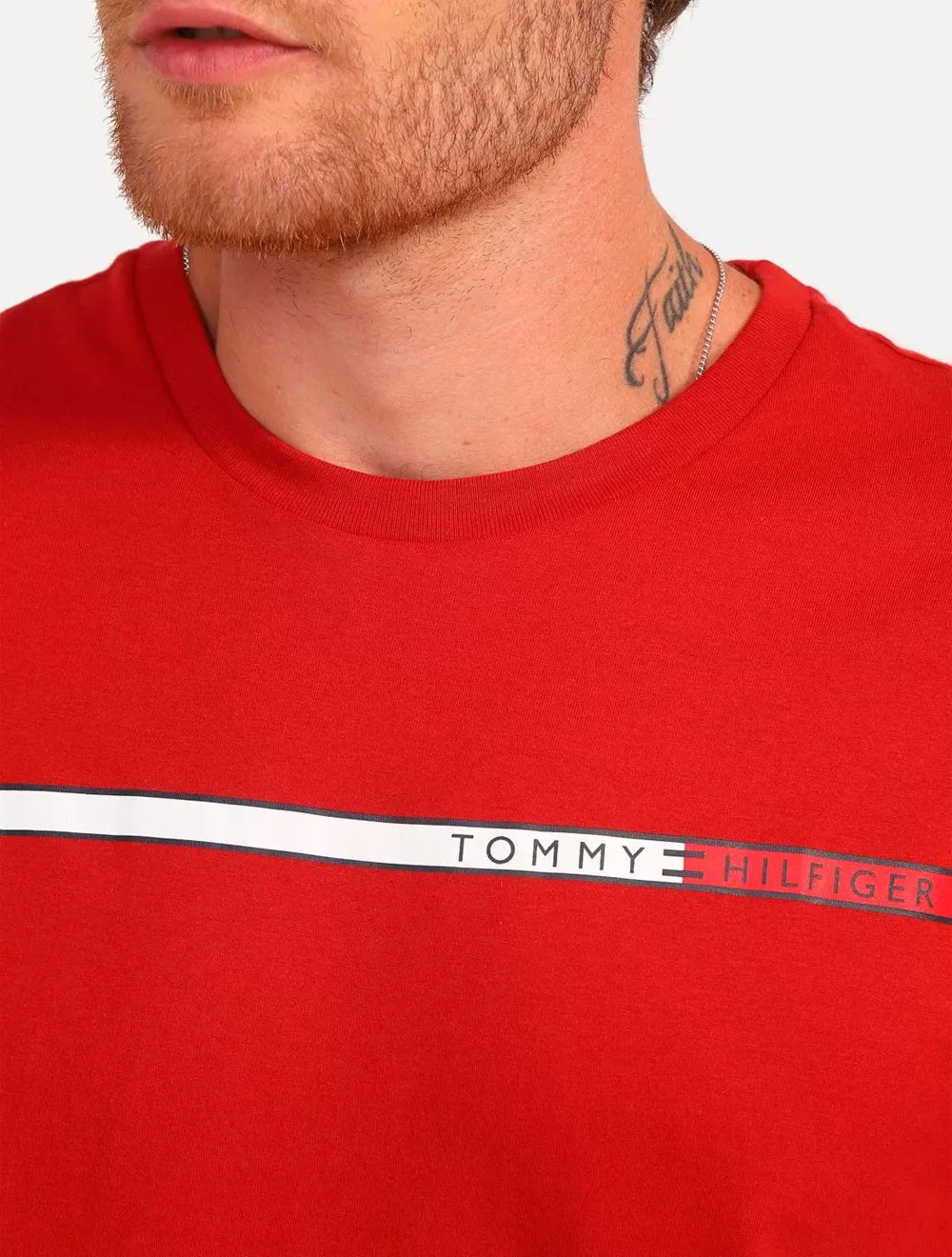 Camiseta Tommy Hilfiger Masculina Two Tone Chest Stripe Vermelha