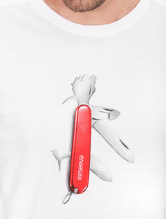 Camiseta Reserva Masculina Swiss Knife Woodpecker Branca