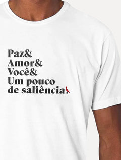 Camiseta Reserva Masculina Paz Amor e Saliência Branca