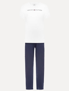 Pijama Tommy Hilfiger Masculino Manga Curta Calça Essentials Set Branco/Marinho