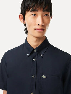Camisa Lacoste Masculina Manga Curta Regular Oxford Pocket Azul Marinho