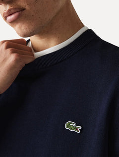 Suéter Lacoste Masculino Classic Fit Gola Redonda Logo Azul Marinho
