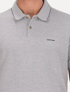 Polo Calvin Klein Masculina Piquet Slim Básica Relevo Cinza Mescla